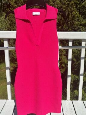 Babaton Sculpt Knit Sleeveless Sweater‎ Dress Hot Pink Small Collared Ribbed